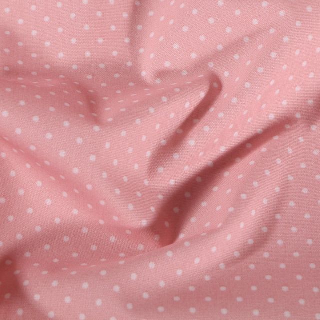 Coupon Tissu Coton enduit Petits pois blancs sur fond Rose bébé - Coupon de 30 cm