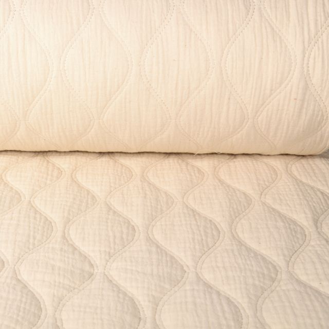 Coupon Tissu Double gaze Matelassée réversible uni Ecru - Coupon de 130 cm