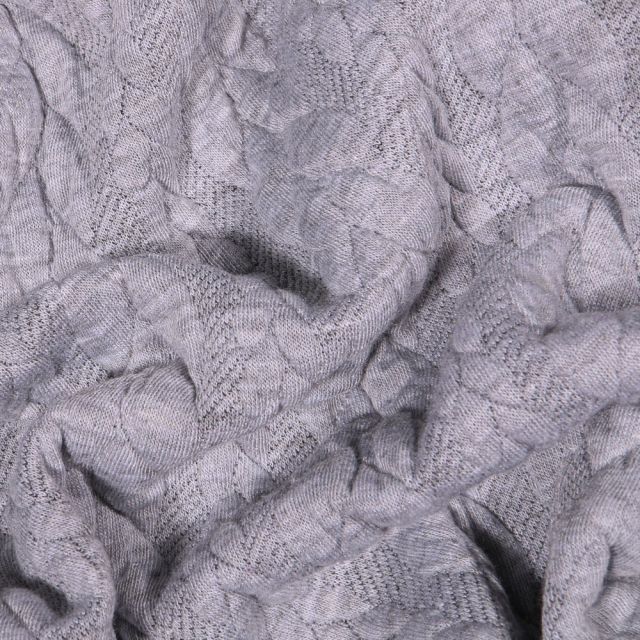 Coupon Tissu Sweat  Tresse large sur fond Gris chiné - Coupon de 30 cm