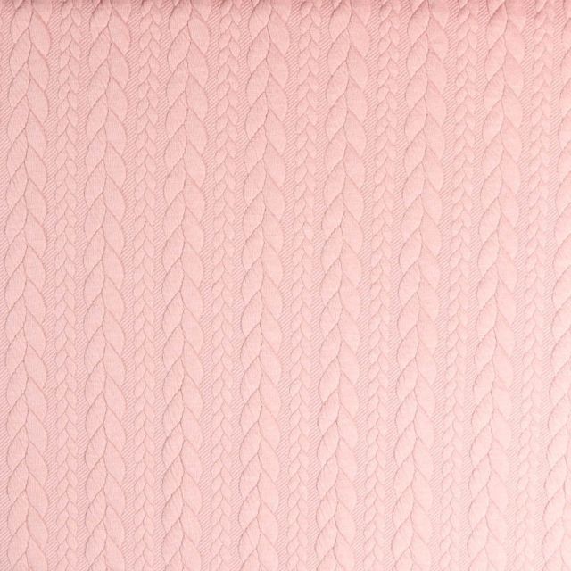 Coupon Tissu Sweat  effet Maille tressée Rose pastel - Coupon de 20 cm