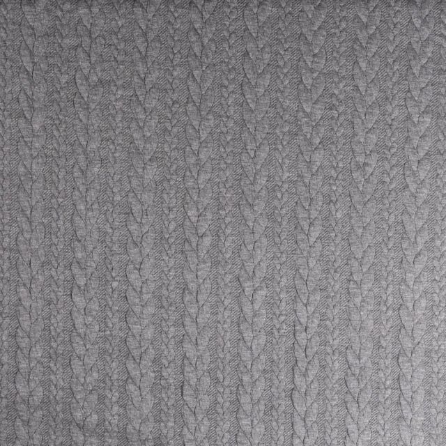 Tissu Sweat  effet Maille tressée Gris pierre - Par 10 cm