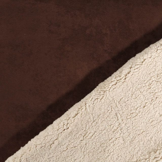 Tissu Suédine épaisse envers Mouton Marron chocolat - Par 10 cm