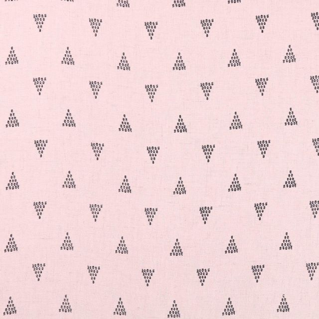 Tissu Lin Viscose léger Triangles Noirs sur fond Rose blush chiné - Par 10 cm