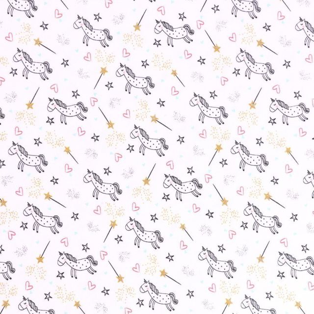 Tissu Viscose extensible Fleurs Violettes jaune et vert sur fond Lavande - Par 10 cm