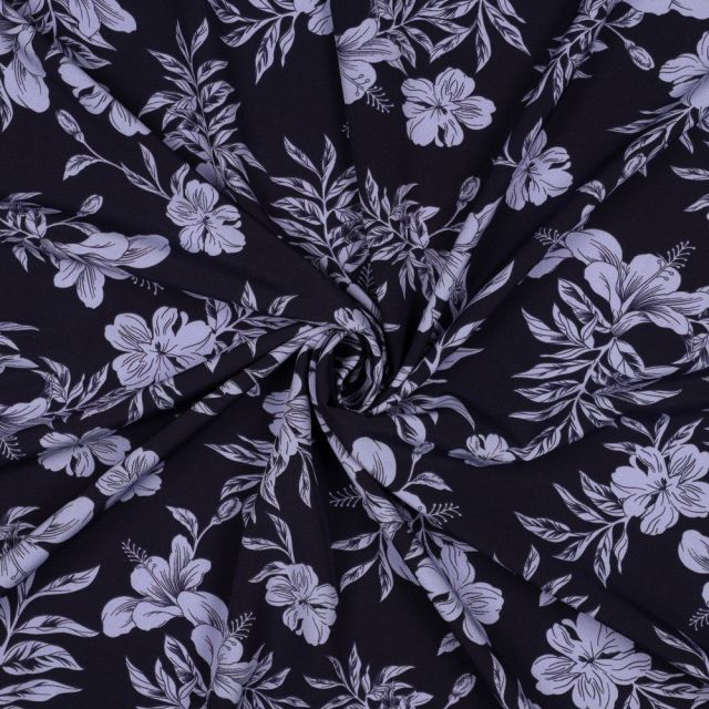 Tissu Stretch magnolia Bleu gris sur fond Bleu marine