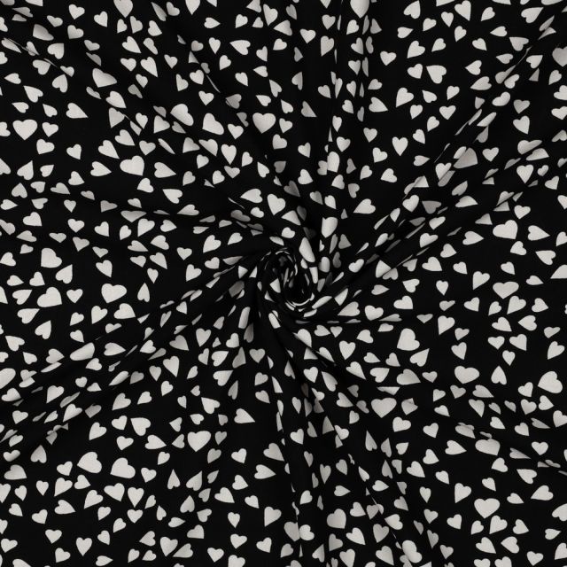 Tissu Viscose EcoVero petits coeurs Blanc sur fond Noir