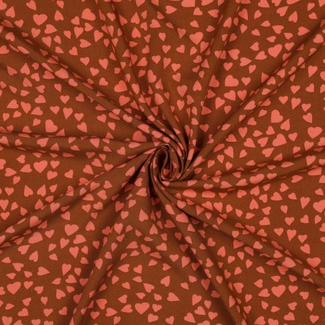 Tissu Viscose EcoVero petits coeurs Orange sur fond Terracotta