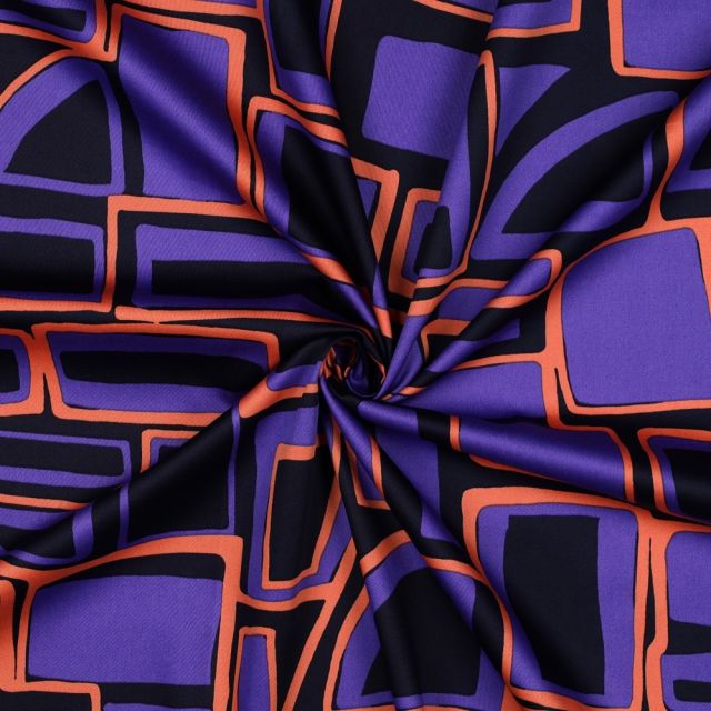 Tissu Coton satiné motifs géométrique sur fond Bleu marine