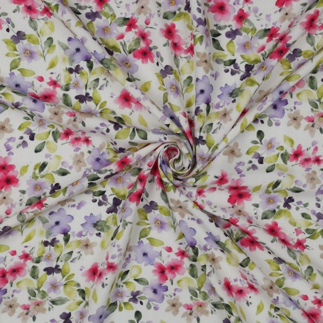 Tissu Viscose imprimé digital petites fleurs sur fond Blanc cassé