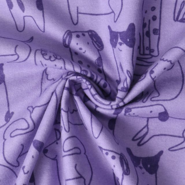 Tissu Flanelle de Coton Louison chiots Violets sur fond Mauve