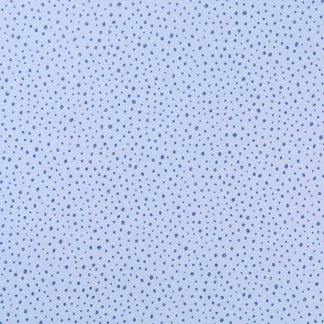 Tissu Jersey Coton Pailleté Pois Bleu foncé sur fond Bleu ciel - Par 10 cm