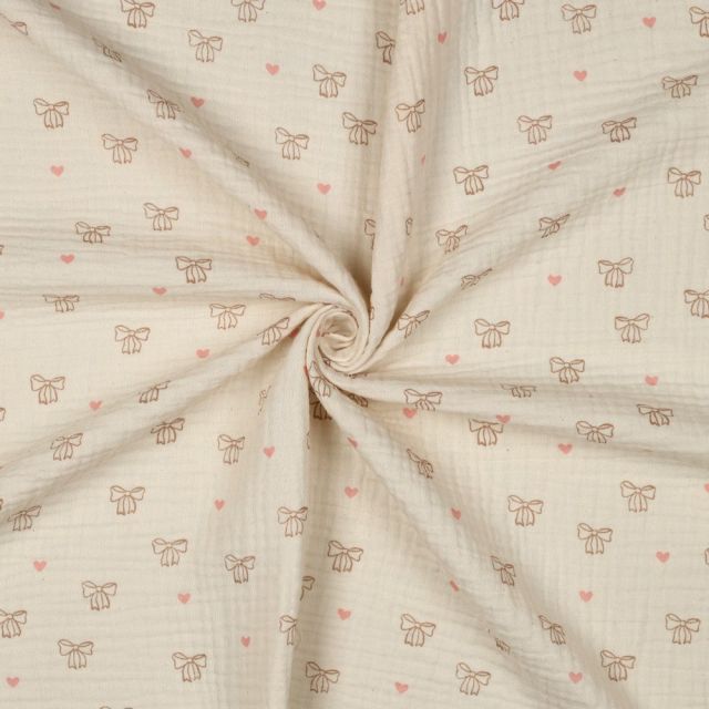 Tissu Double gaze de Coton Bio Noeuds pap sur fond Ecru