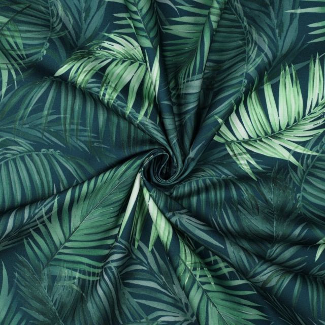Tissu Nappe imperméable digital Feuilles sur fond Vert foncé