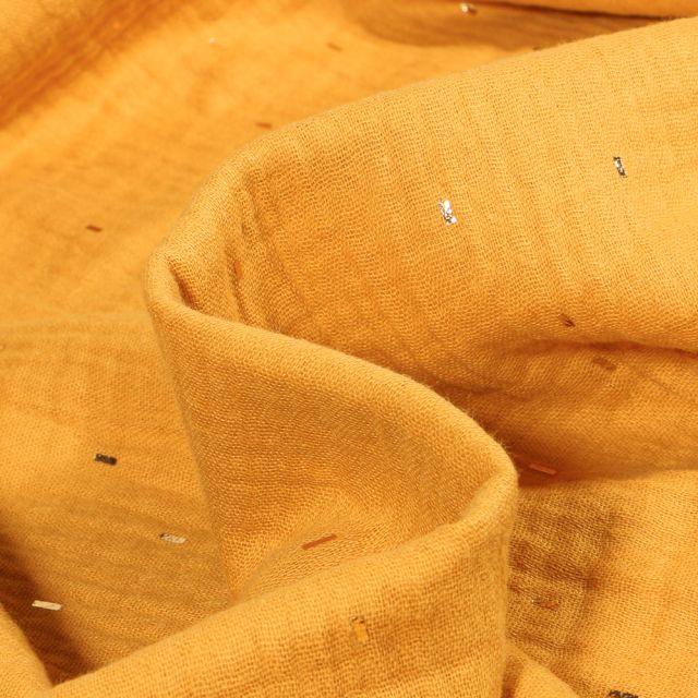 Tissu Double gaze Confettis rectangulaires dorés sur fond Jaune