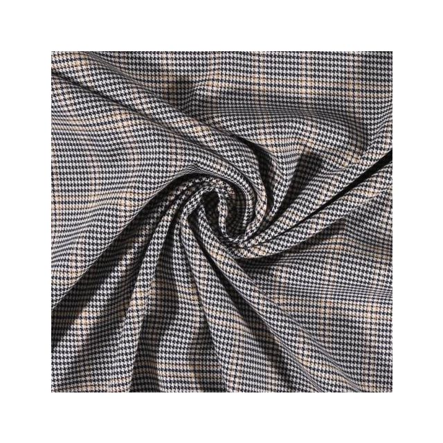 Tissu gabardine légère Petits carreaux Bleu marine foncé et vanille sur fond Blanc cassé - Par 10 cm