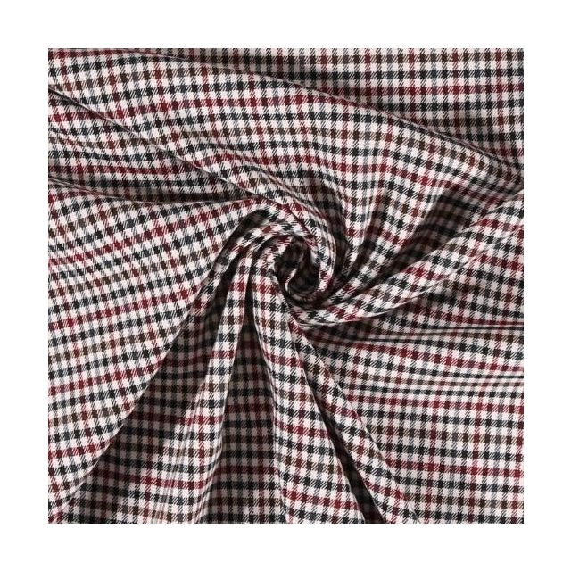 Tissu gabardine légère Petits carreaux Bordeaux et noirs sur fond Blanc cassé - Par 10 cm