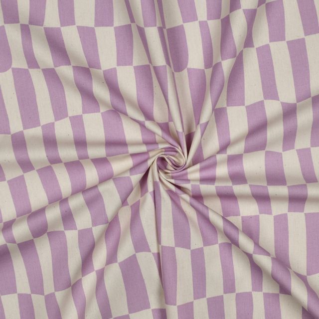 Tissu Popeline de Coton Bio Jennifer Bouron carreaux Lavande sur fond Naturel