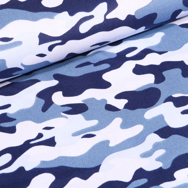 Tissu Coton imprimé Camouflages sur fond Bleu