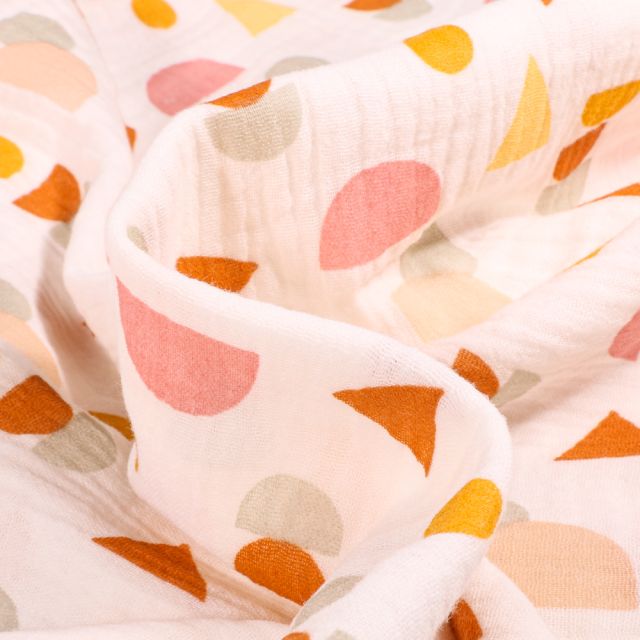 Tissu Double gaze Bio Formes géométriques sur fond Ecru