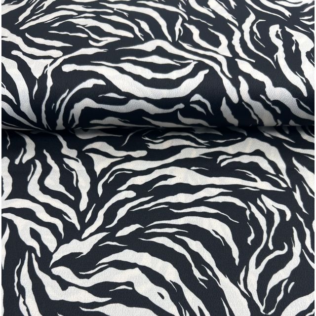 Coupon Tissu Crêpe Zébra sur fond Noir - Coupon de 40 cm
