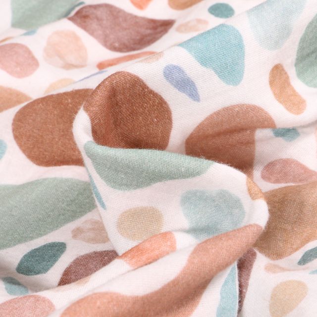Tissu Double gaze Terrazzo pastel sur fond Blanc