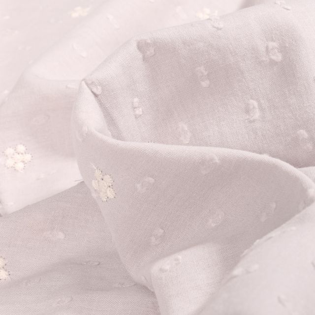 Tissu Plumetis Coton Petites fleurs brodées sur fond Gris clair