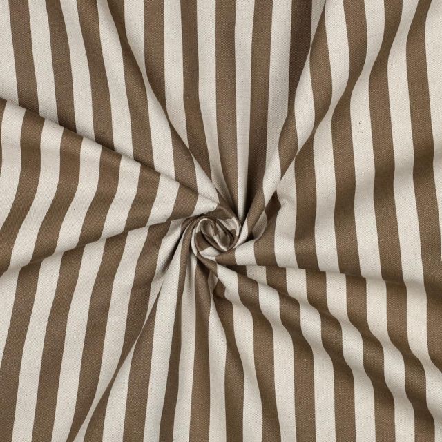 Tissu Toile Canvas enduit aspect Lin rayé Marron
