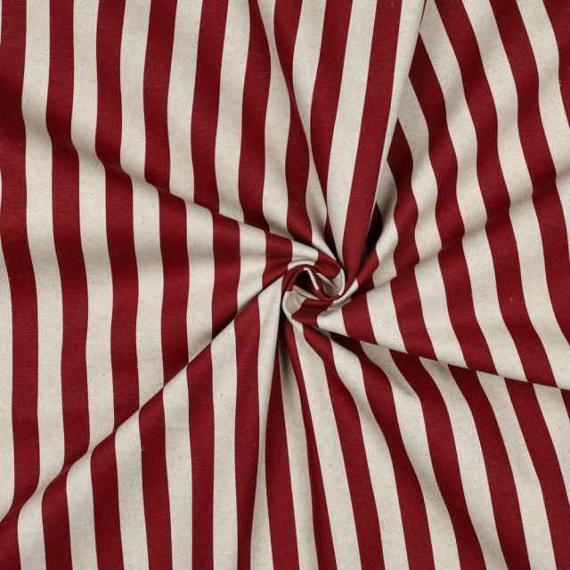 Tissu Toile Canvas enduit aspect Lin rayé Rouge