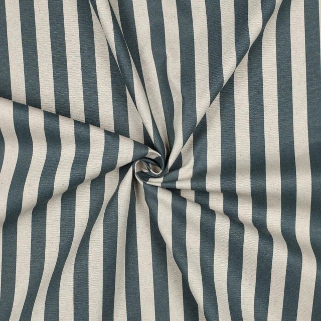 Tissu Toile Canvas enduit aspect Lin rayé Bleu