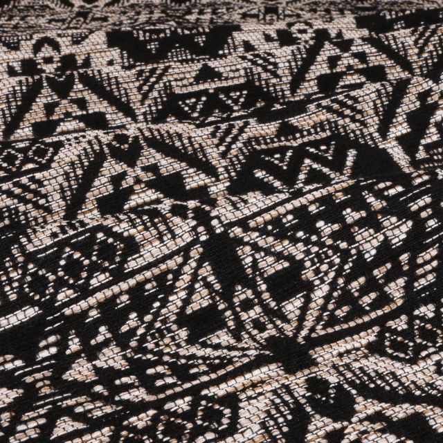 Tissu Gianni Jacquard Noir Ethnique Ecru et beige - Par 10 cm