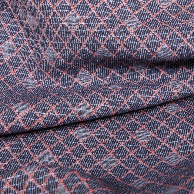 Coupon Tissu Gianni Jacquard Lurex Léger Marine Losanges rayés Argent - Coupon de 10 cm