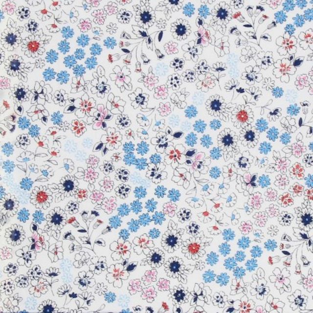 Tissu Coton Frou-Frou Fleuri N°26 Blanc - Par 10 cm