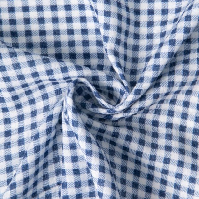 Tissu Double gaze de Coton Mini Vichy sur fond Bleu marine