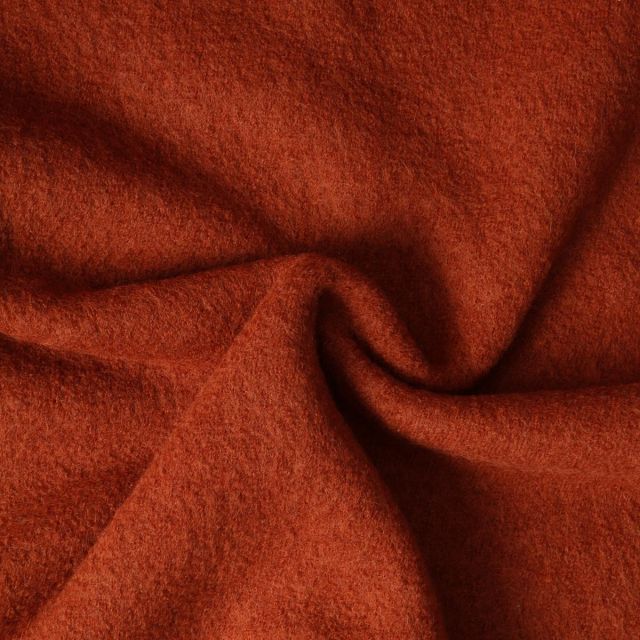 Coupon Tissu Laine Bouillie uni Hanna sur fond Rouille - Coupon de 100 cm