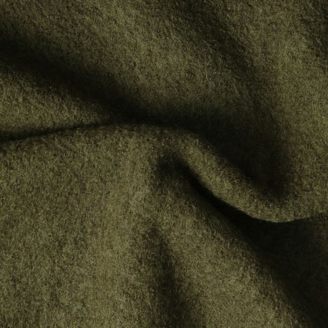 Tissu Laine Bouillie  uni Hanna sur fond Vert kaki