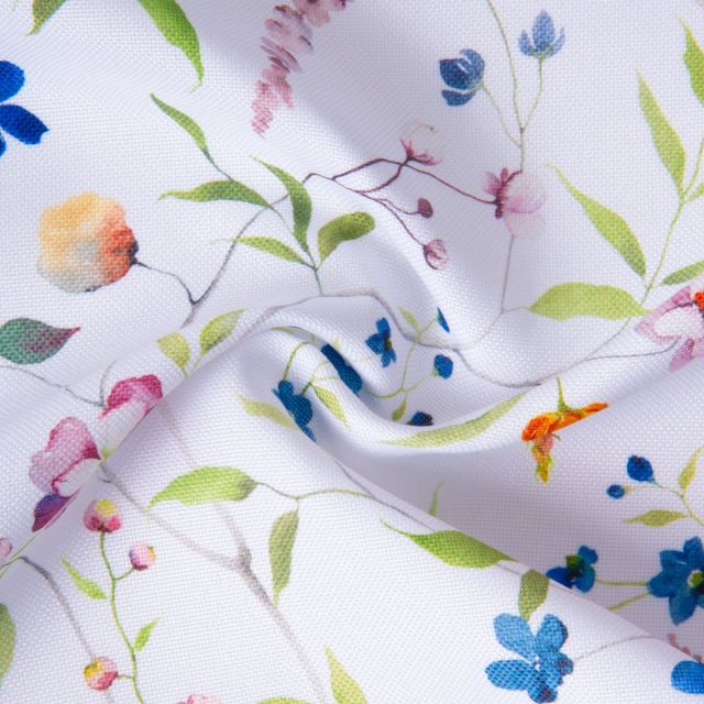 Tissu Polyester Champêtria sur fond Blanc