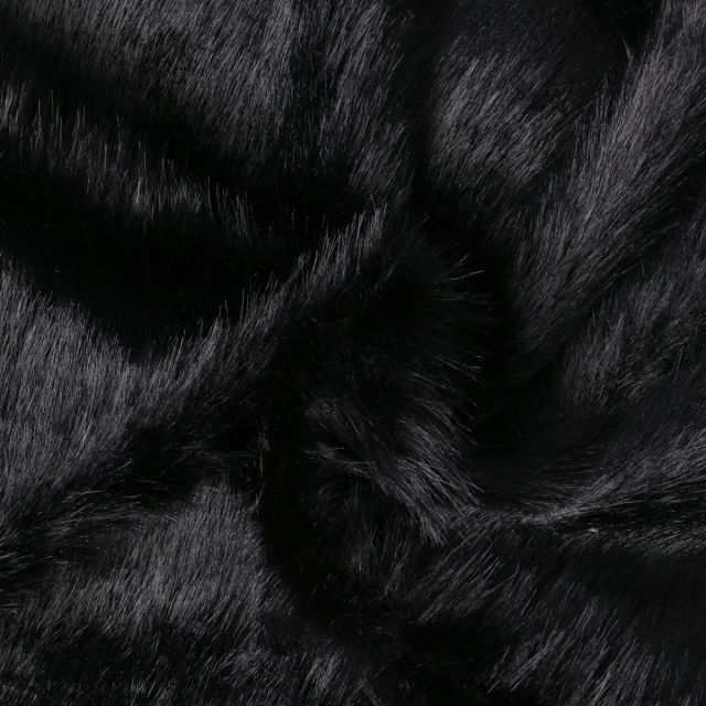 Tissu Fausse fourrure  poils long Olga sur fond Noir
