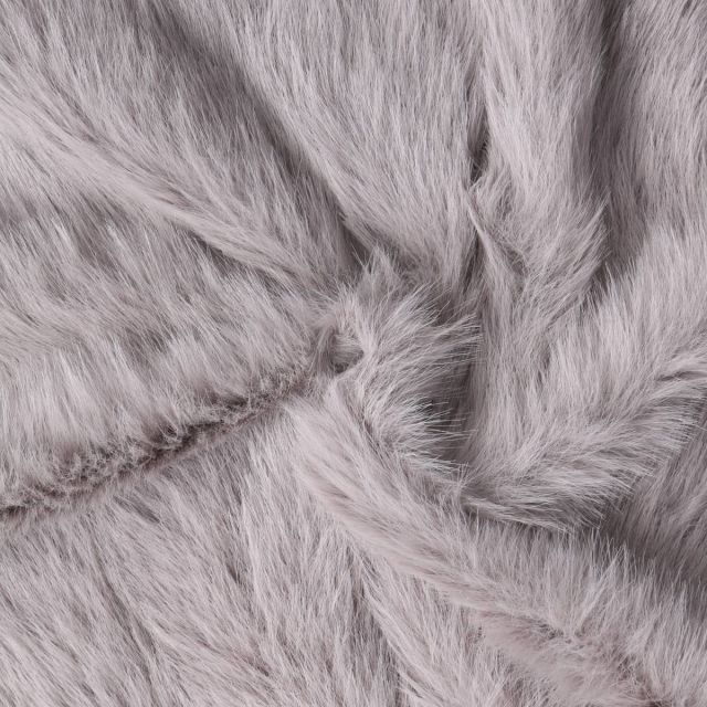 Tissu Fausse fourrure  poils long Olga sur fond Gris pierre