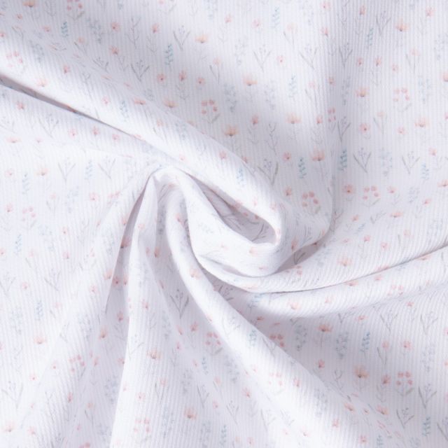 Tissu Pique de Coton Nube flora sur fond Blanc