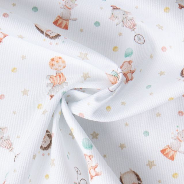 Tissu Pique de Coton Nube Circus sur fond Blanc