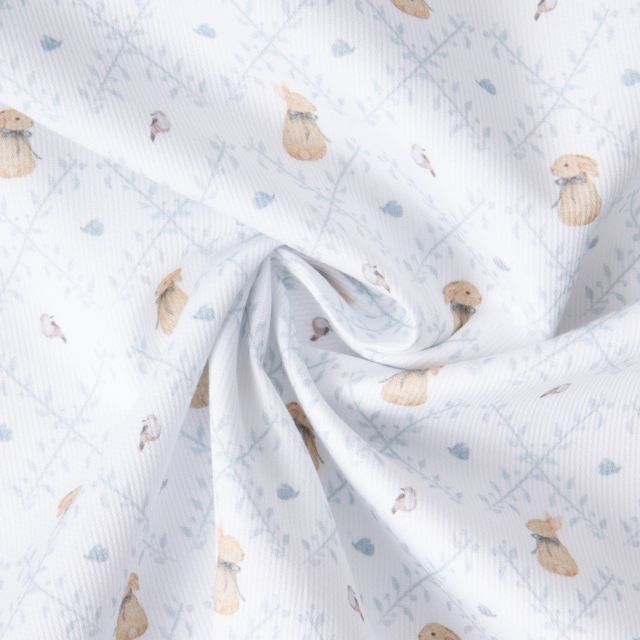 Tissu Pique de Coton Nube Panpan sur fond Blanc