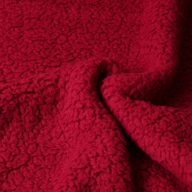 Tissu Fausse fourrure uni cloudy Rouge cerise - Par 10 cm