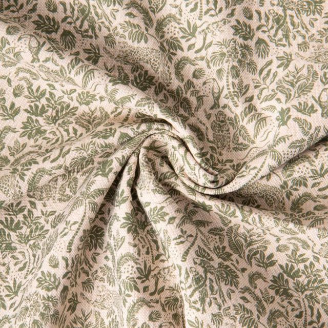 Tissu Toile de Coton aspect Lin Euphoria vegetal sur fond Naturel