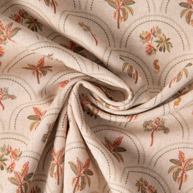 Tissu Toile de Coton aspect Lin Euphoria rétro sur fond Naturel