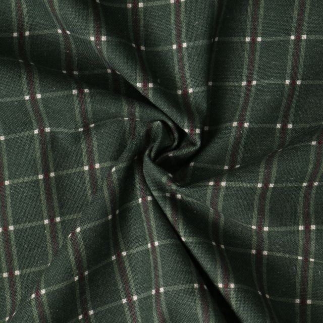 Tissu Toile de coton Honorine carreaux écossais sur fond Vert épicéa