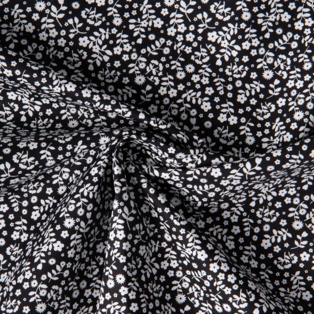 Tissu Coton imprimé Lutos Mina sur fond Noir