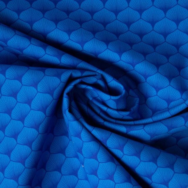 Tissu Popeline de Coton Eleonore eventails sur fond Bleu roi