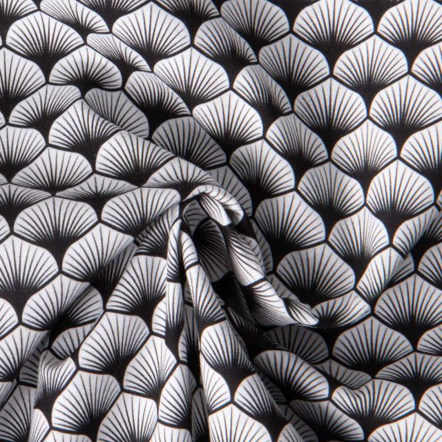 Tissu Popeline de Coton Eleonore eventails sur fond Noir
