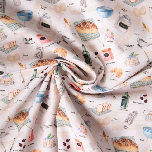 Tissu Coton imprimé Kitchen Moments sur fond Naturel