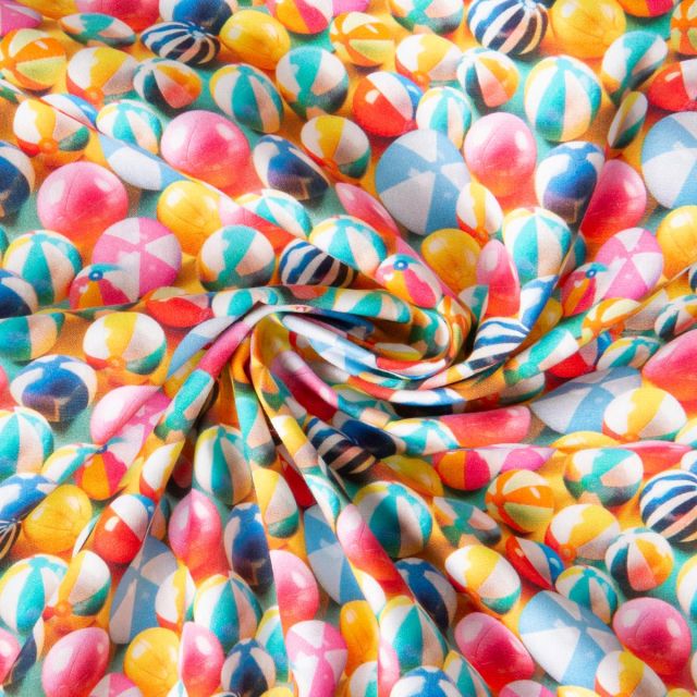 Tissu Coton imprimé Ballon Multico sur fond Jaune